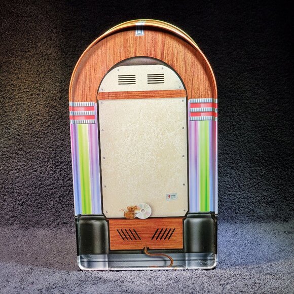 VINTAGE JUKEBOX COMPACT DISC STORAGE CONTAINER...METAL WARE... DOOR IS EMBOSSED - Picture 3 of 8